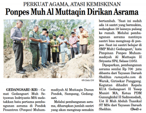 Koran KR: Peletakan Batu Pertama untuk Pembangunan Asrama Puteri Mahad Al-Muttaqin Muhammadiyah Sampang